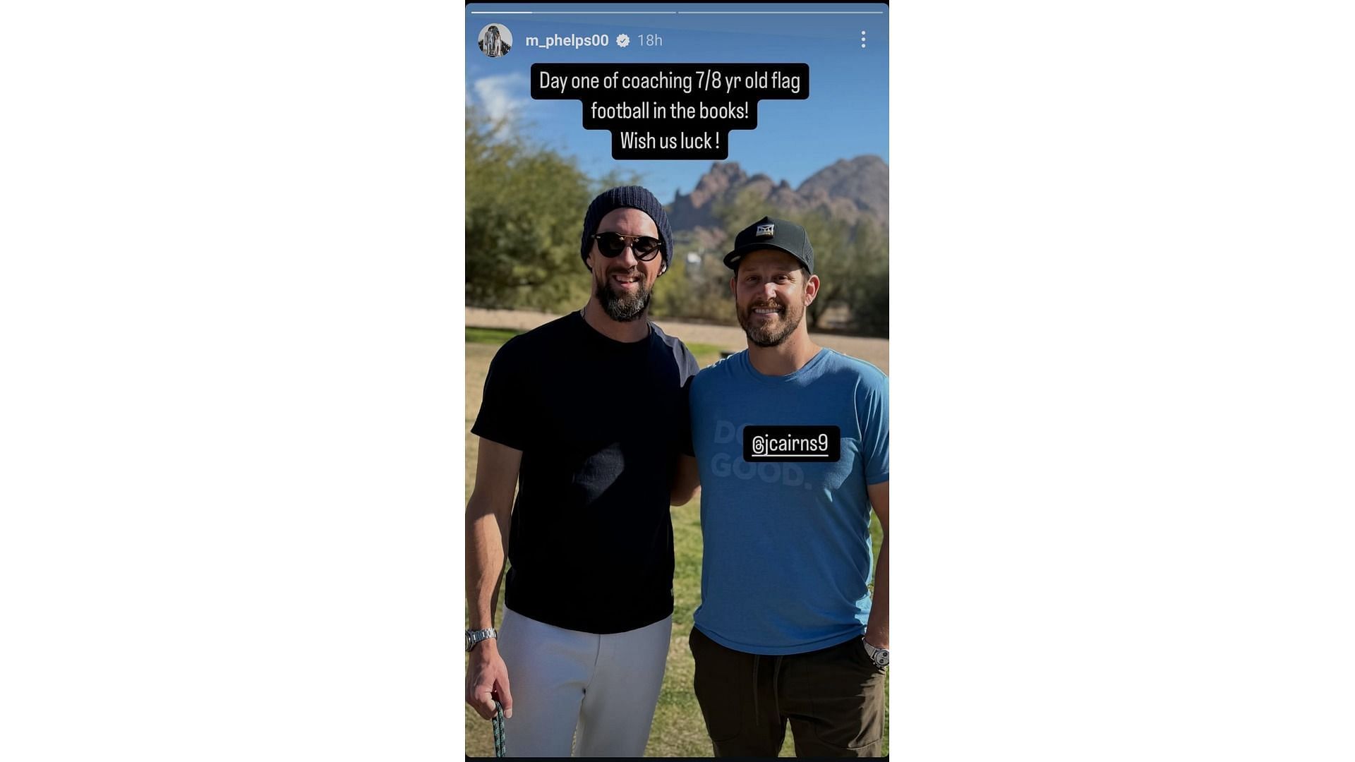 Screenshot of Phelps' Instagram story feat his first day of his coaching days (Image via: Phelps Instagram handle)